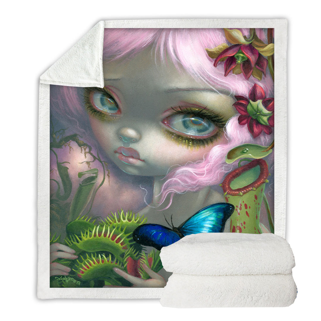 Unique Sofa Blankets Insectarium Beautiful Pink Haired Girl and Plants