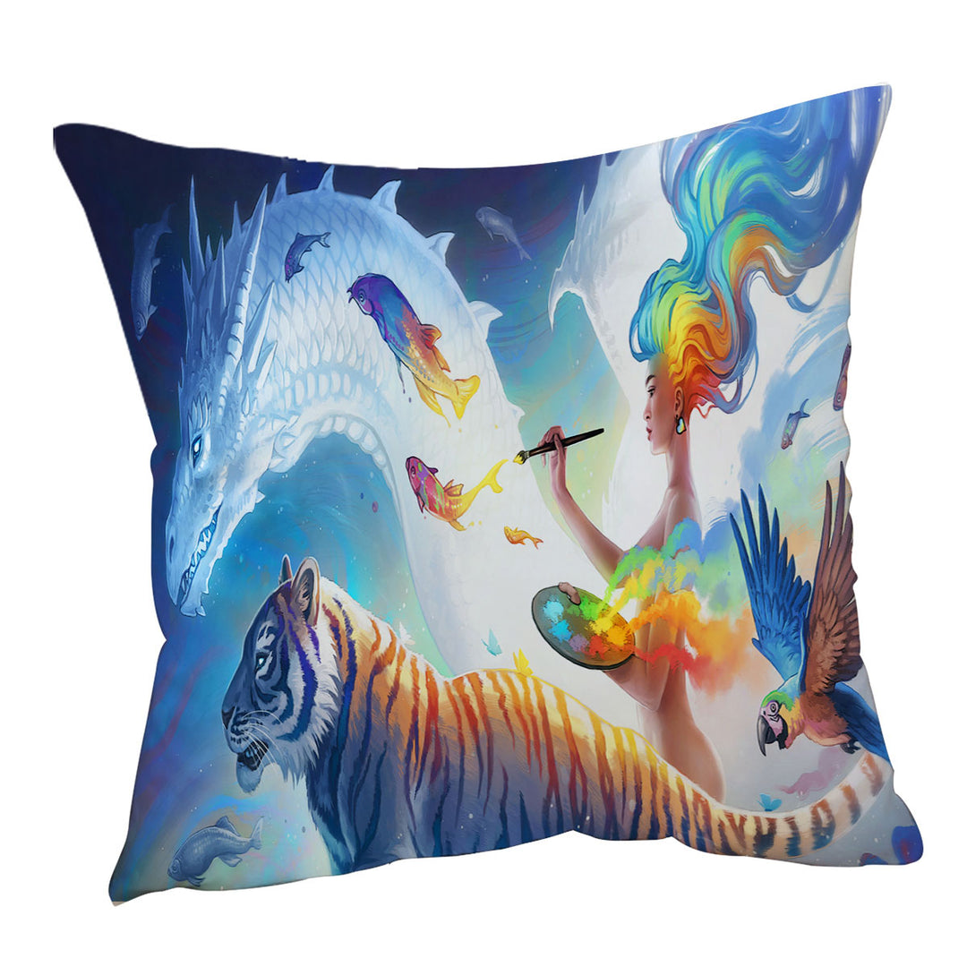 Unique Throw Pillows Tiger Fish Dragon Create Your World Fantasy Artist