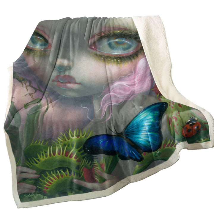 Unique Throws Insectarium Beautiful Pink Haired Girl and Plants