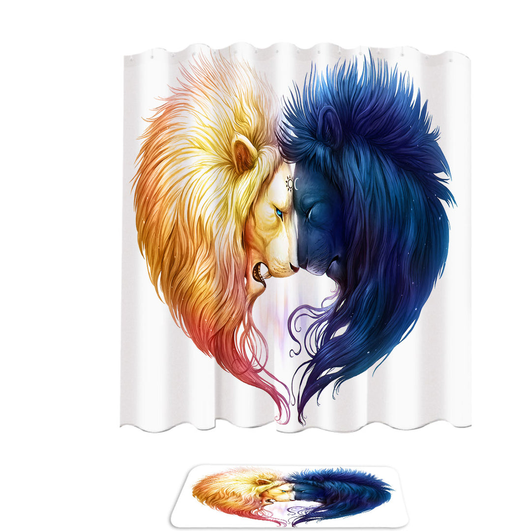 Unusual Shower Curtains Day and Night Yin Yang Brotherhood Lions