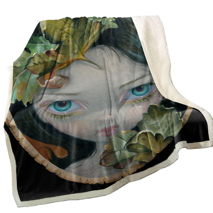 Unusual Sofa Blankets Wood Sprite with Leaves Painted on Wooden Log