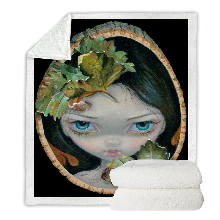 Unusual Throws Wood Sprite with Leaves Painted on Wooden Log