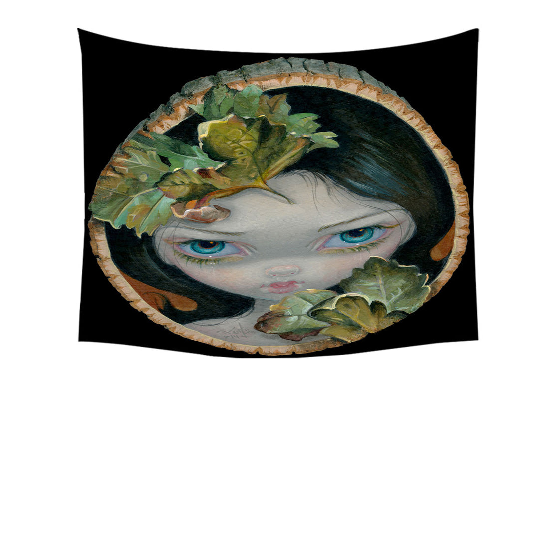 Unusual Wall Decor Wood Sprite with Leaves Painted on Wooden Log