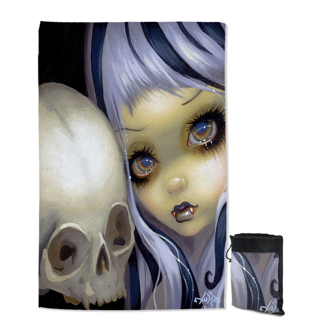 Vampire Girl Quick Dry Beach Towel Faces of Faery _153 Vampire Girl and Scary Skull
