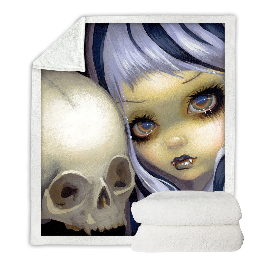Vampire Girl Sofa Blankets Faces of Faery _153 Vampire Girl and Scary Skull