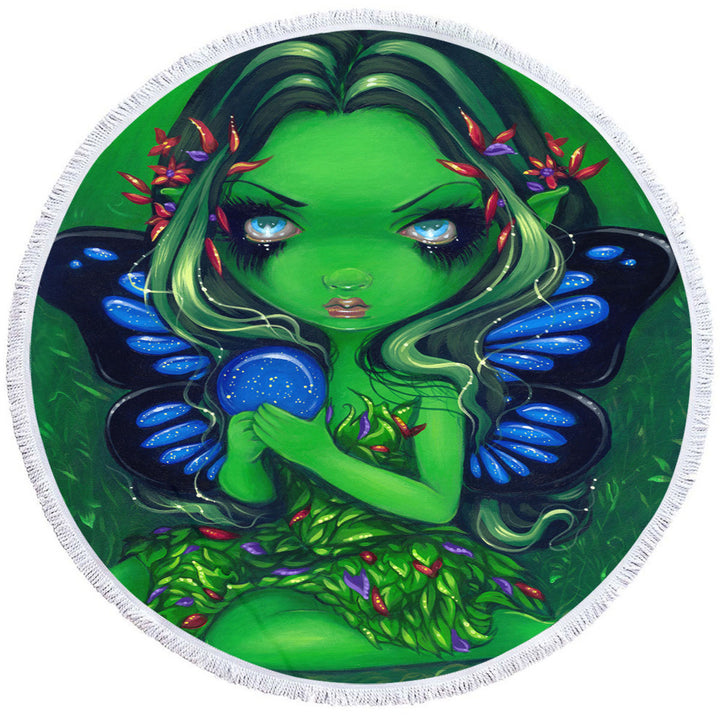 Verdant Green Forest Fairy Round Beach Towel