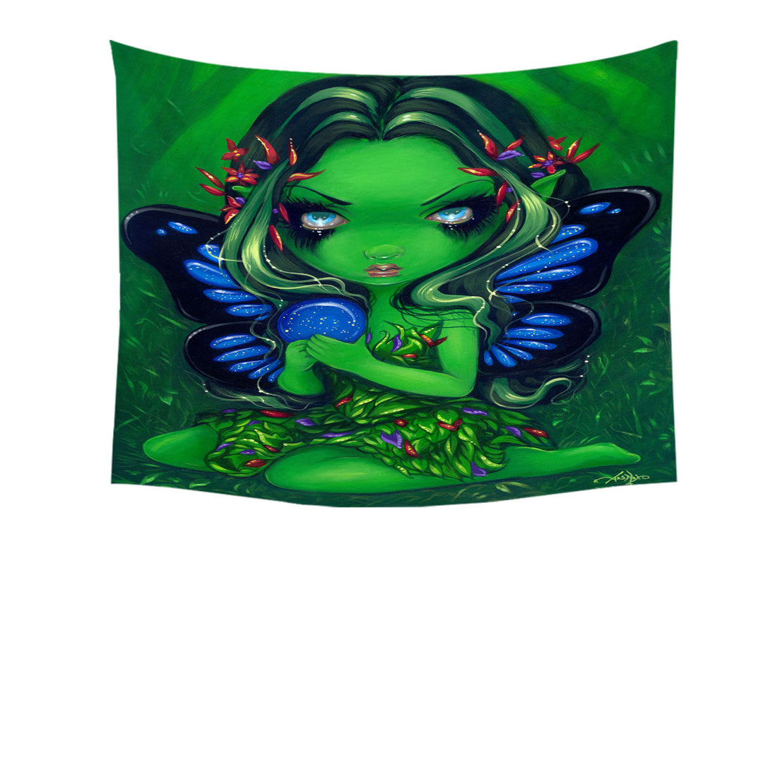 Verdant Green Forest Fairy Tapestry