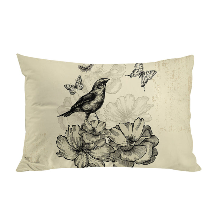 Vintage Drawing Bird Flowers Butterflies Pillow Cases