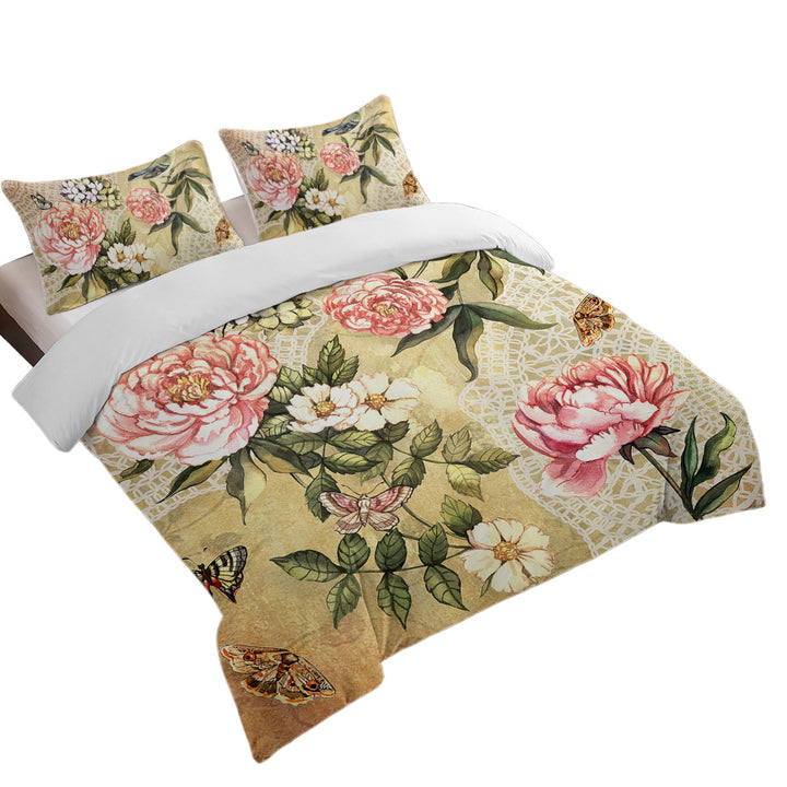 Vintage Flowers Bird and Butterflies Duvet Covers