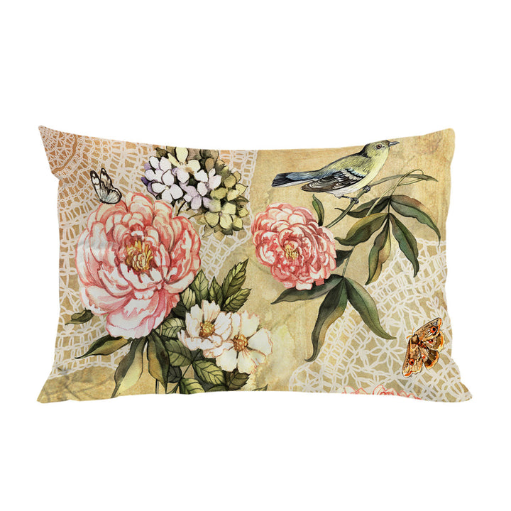 Vintage Flowers Bird and Butterflies Pillowcase