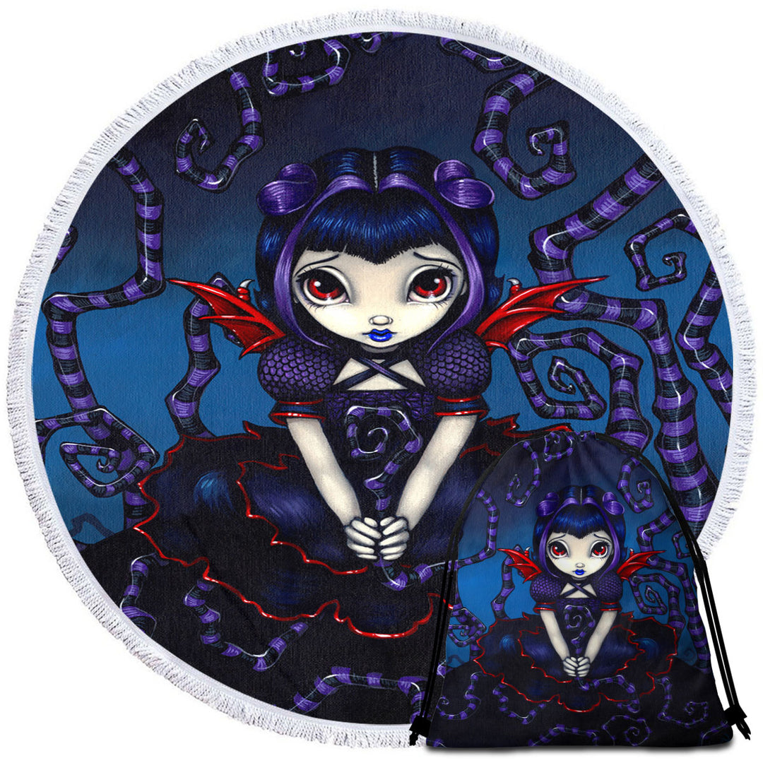 Violet Sometimes Cute Gothic Winged Girl Beach Bags and Towels