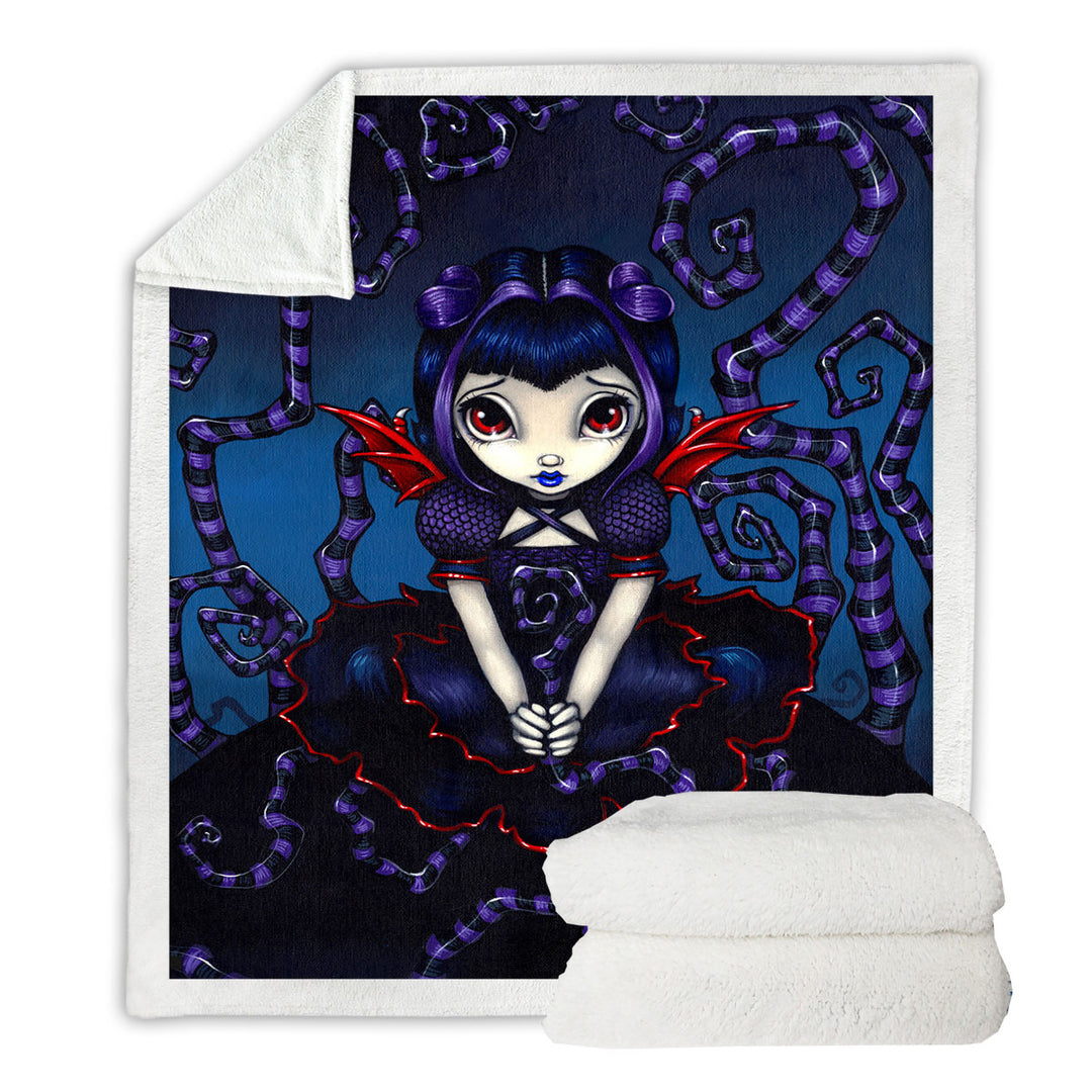 Violet Sometimes Cute Gothic Winged Girl Sherpa Blanket