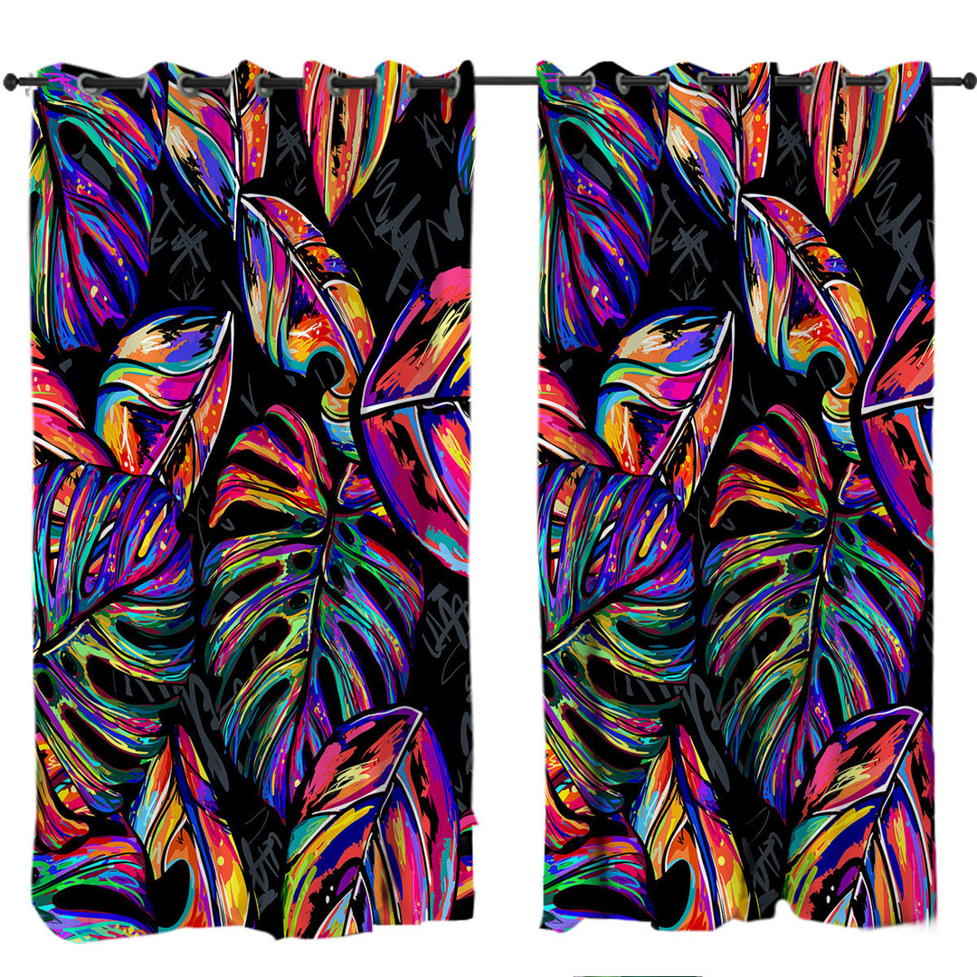 Vivid Colorful Tropical Leaves Drapes for Living Room
