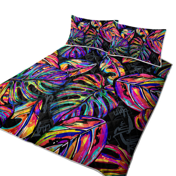 Vivid Colorful Tropical Leaves Quilts