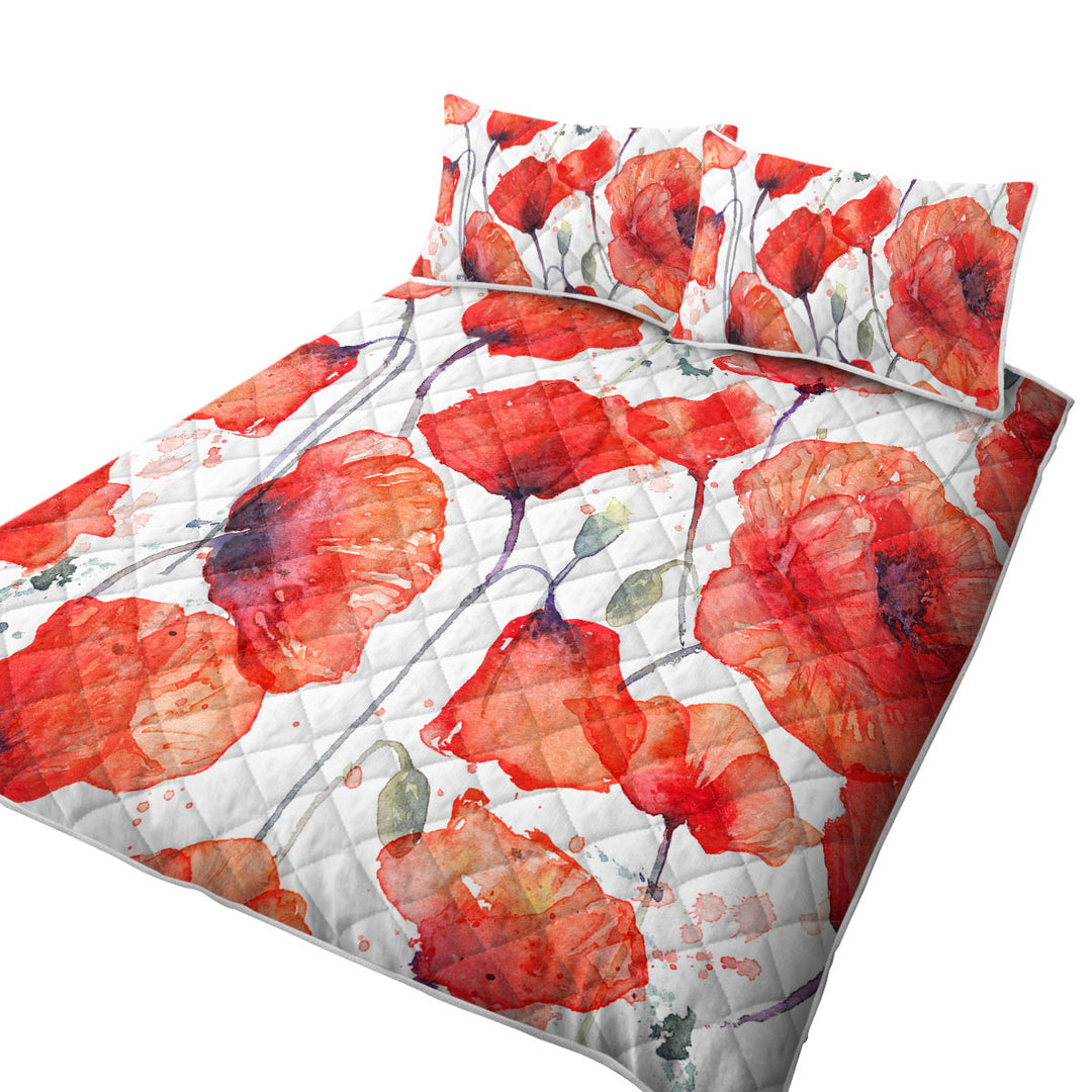Vivid Red Poppy Flowers California King Quilt Sets