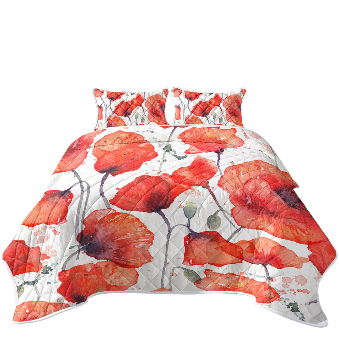 Vivid Red Poppy Flowers Quilt