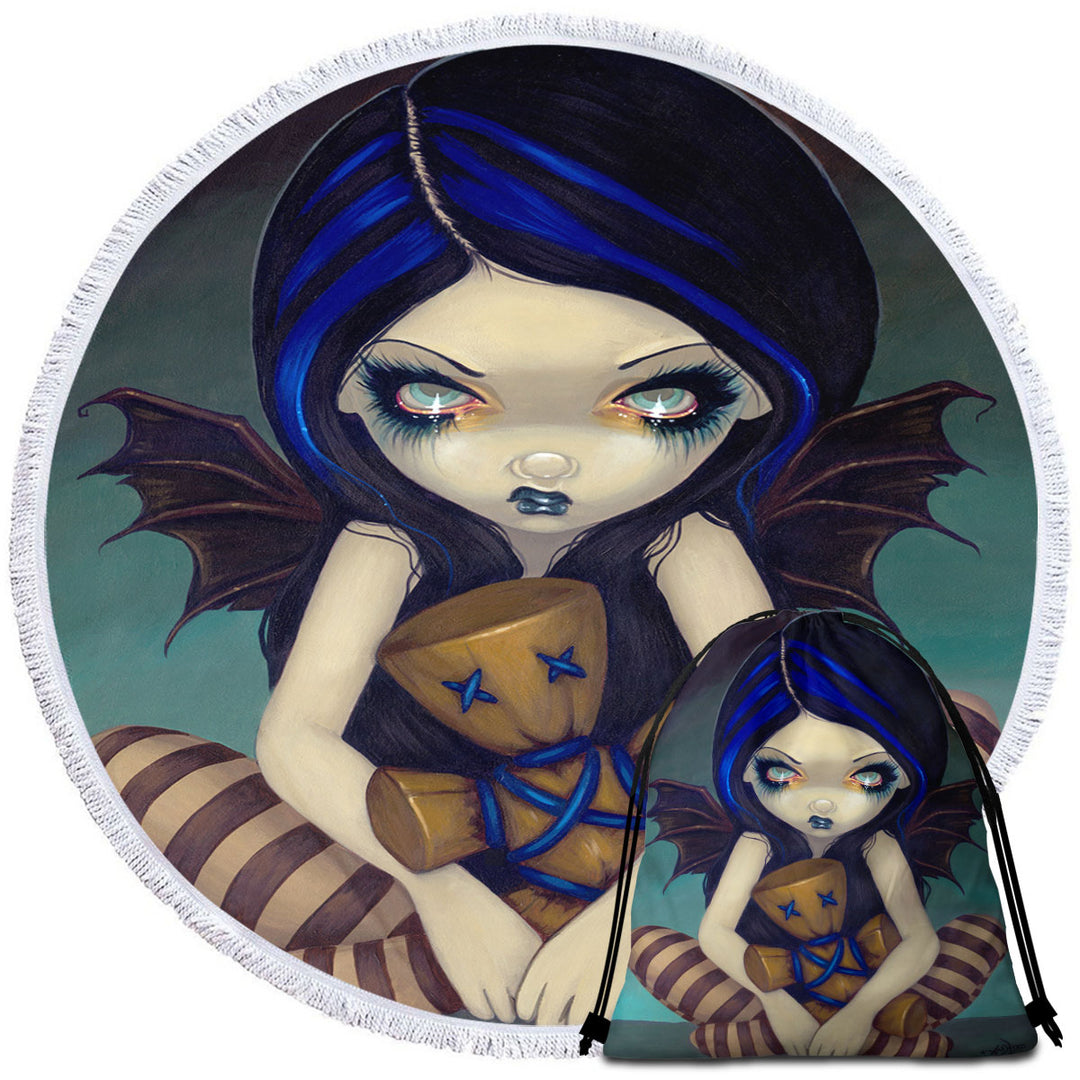 Voodoo in Blue Gothic Angel with a Voodoo Doll Circle Towel