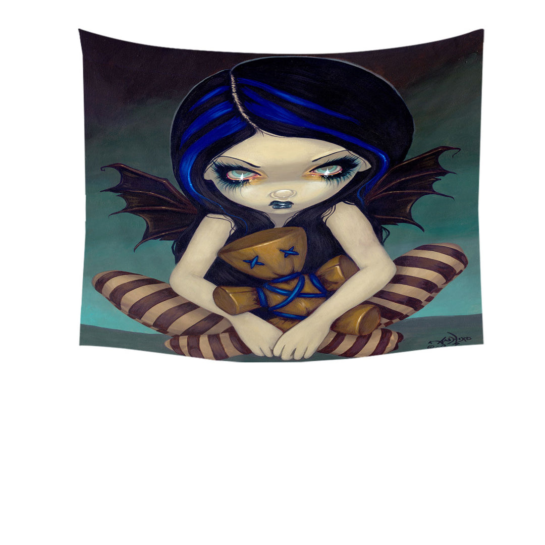 Voodoo in Blue Gothic Angel with a Voodoo Doll Tapestry