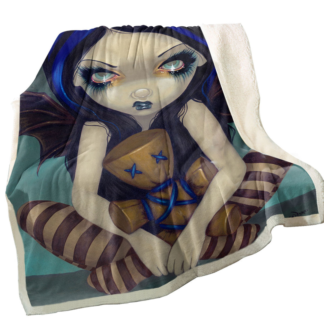 Voodoo in Blue Gothic Angel with a Voodoo Doll Throw Blanket