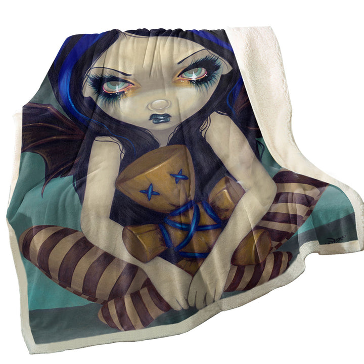 Voodoo in Blue Gothic Angel with a Voodoo Doll Throw Blanket