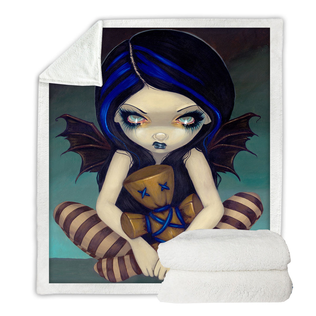 Voodoo in Blue Gothic Angel with a Voodoo Doll Throws