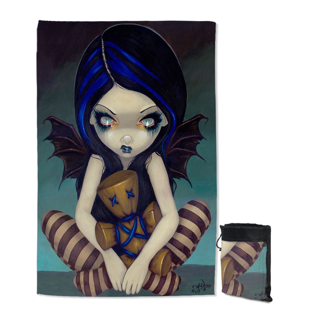 Voodoo in Blue Gothic Angel with a Voodoo Doll Travel Beach Towel
