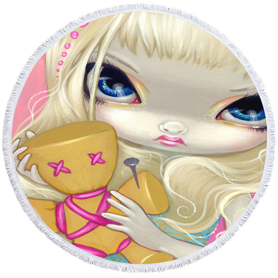 Voodoo in Pink Cute Innocent Girl with a Voodoo Doll Circle Towel
