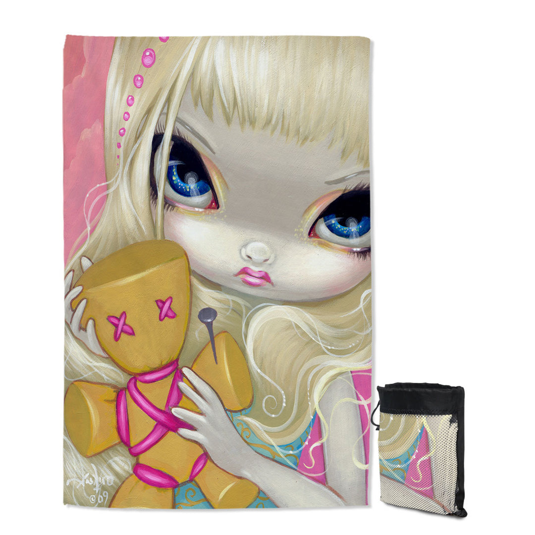 Voodoo in Pink Cute Innocent Girl with a Voodoo Doll Quick Dry Beach Towel