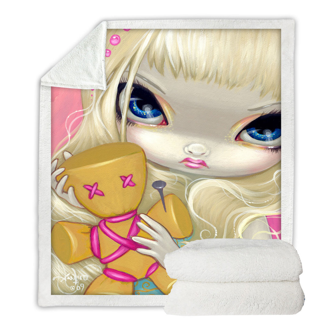 Voodoo in Pink Cute Innocent Girl with a Voodoo Doll Throw Blanket