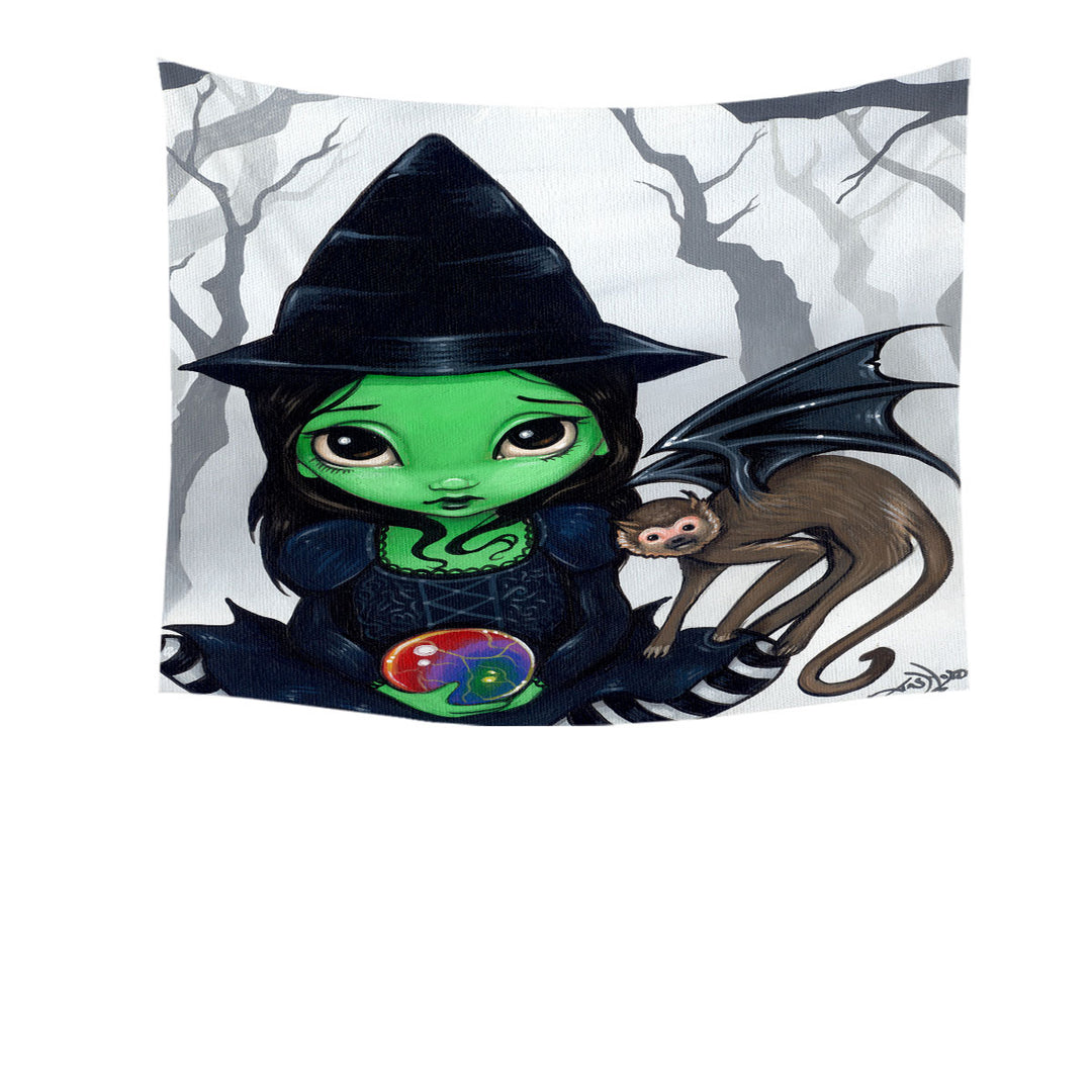 Wall Decor with Halloween Theme Wicked Witch and Her Flying Monkey Tapestry