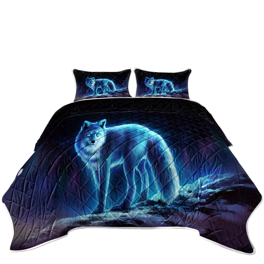 Wanderer Night Sky Winter Wolf Coverlet