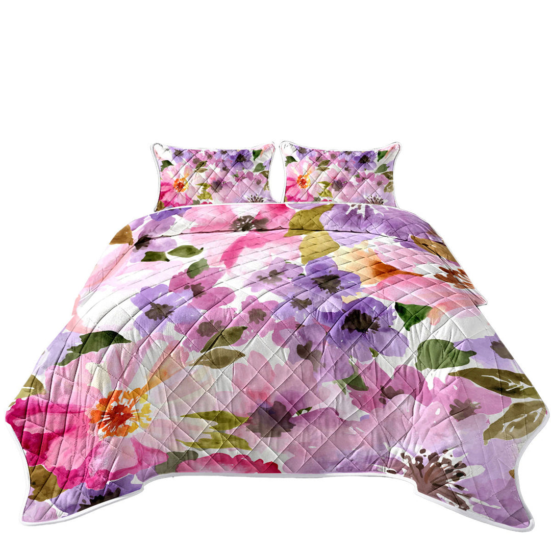 Water colored Flowers King Quilt
