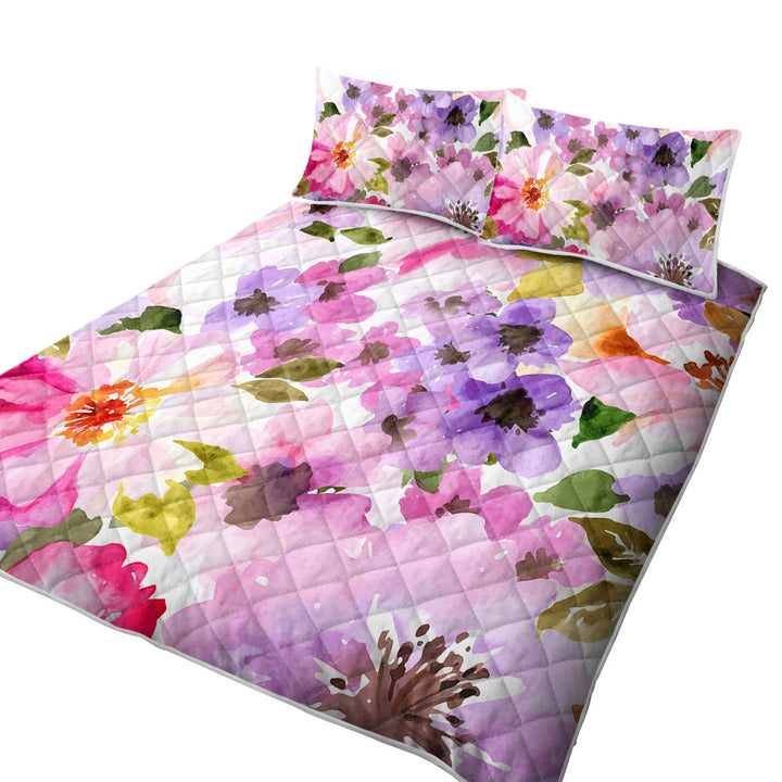 Water colored Flowers Quilts for sale