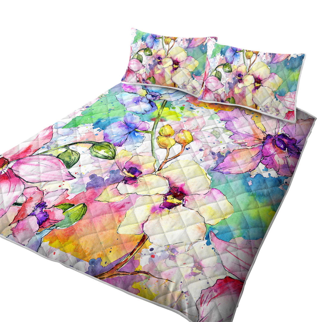 Watercolor Art Painting Flowers Coverlet