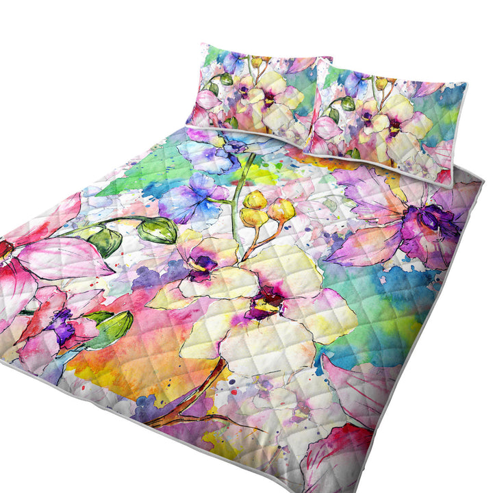 Watercolor Art Painting Flowers Coverlet