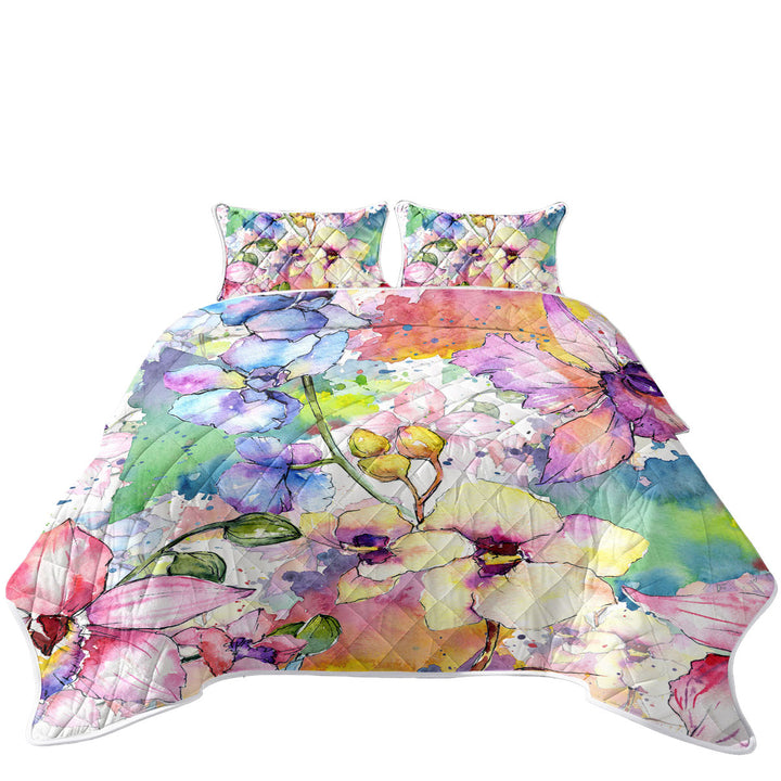Watercolor Art Painting Flowers Coverlets