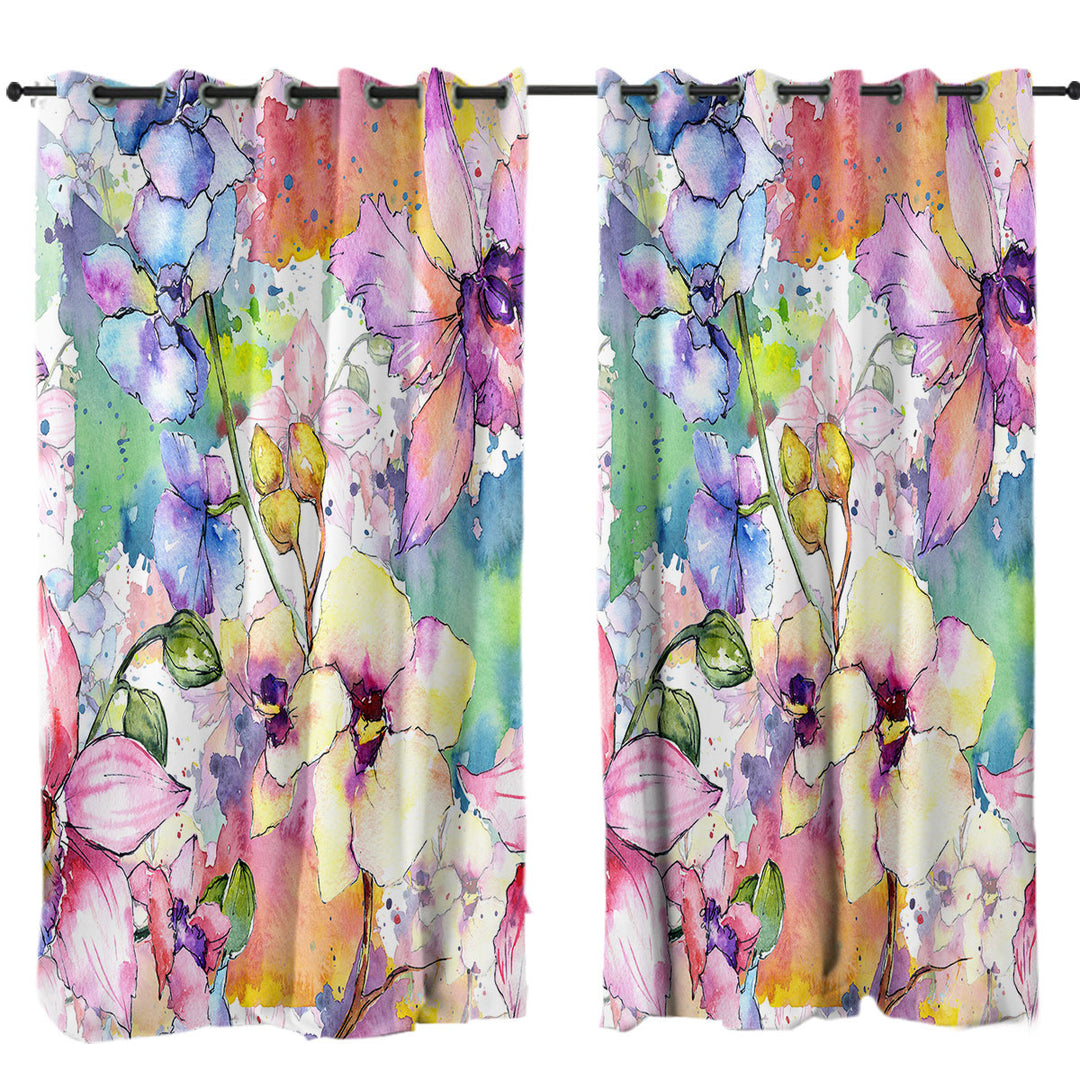 Watercolor Art Painting Flowers Drapes for Living Room