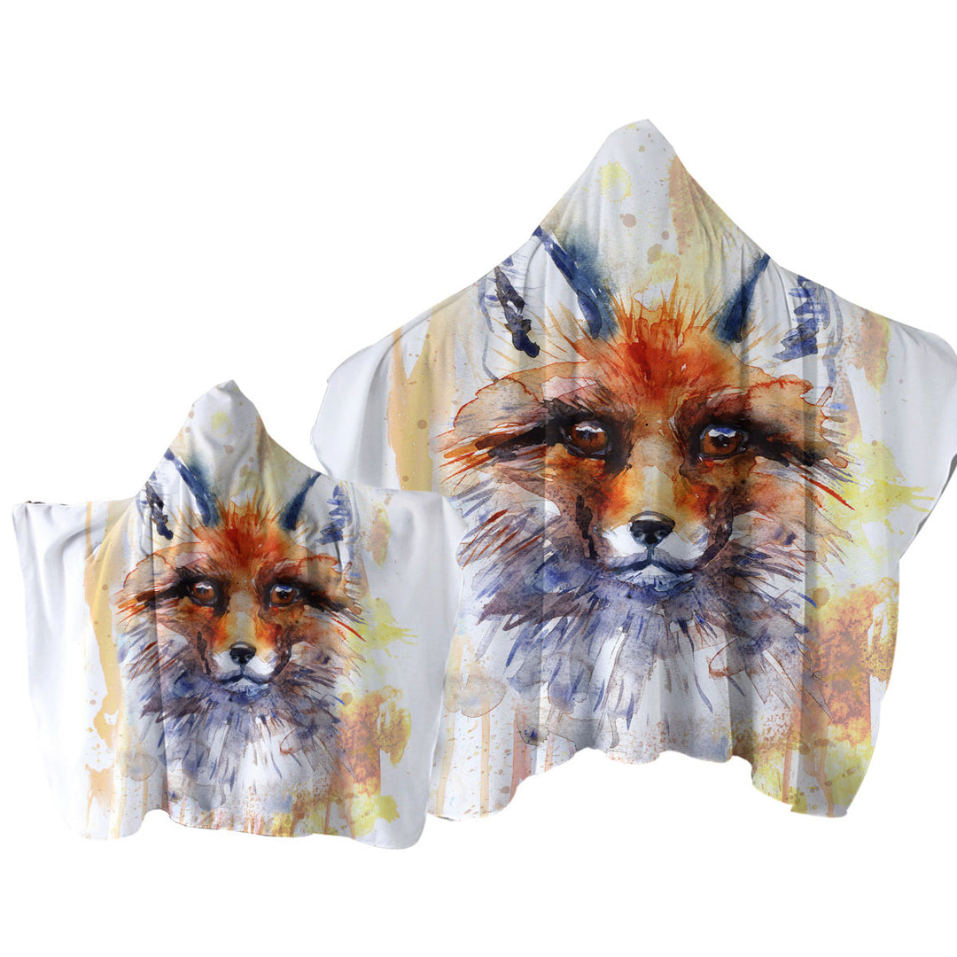 Watercolor Art Painting Fox Hooded Beach Towel