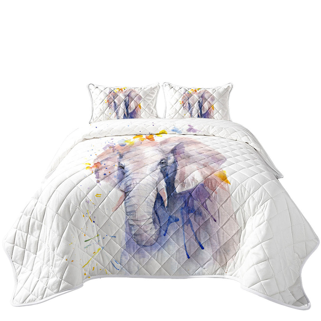 Watercolor Painting Purplish Elephant Quilts
