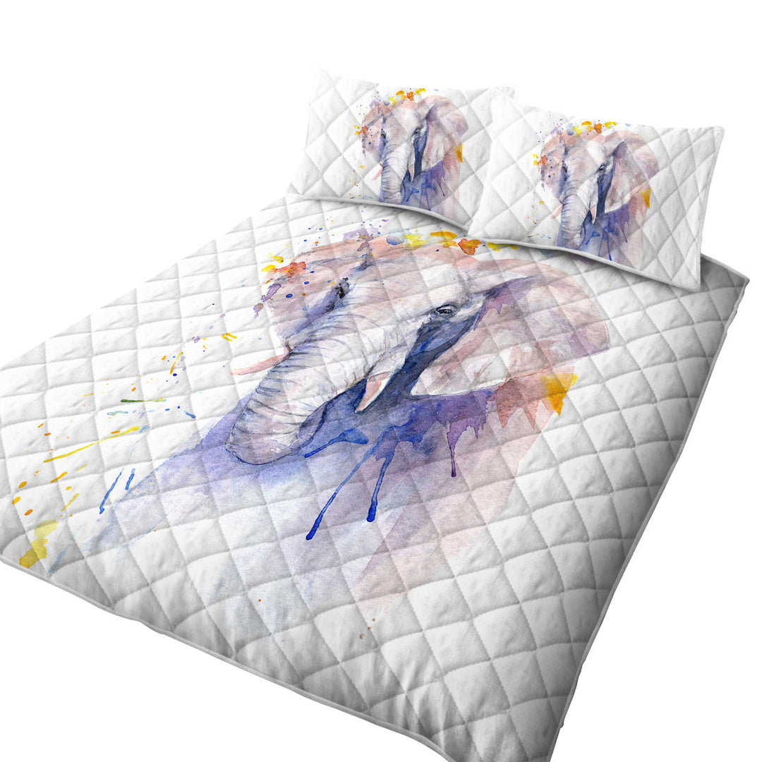 Watercolor Painting Purplish Elephant Summer Quilt
