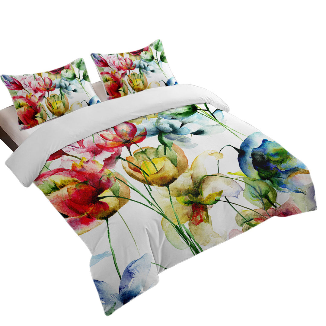 Watercolor Painting of Colorful Flowers Comforter Cover