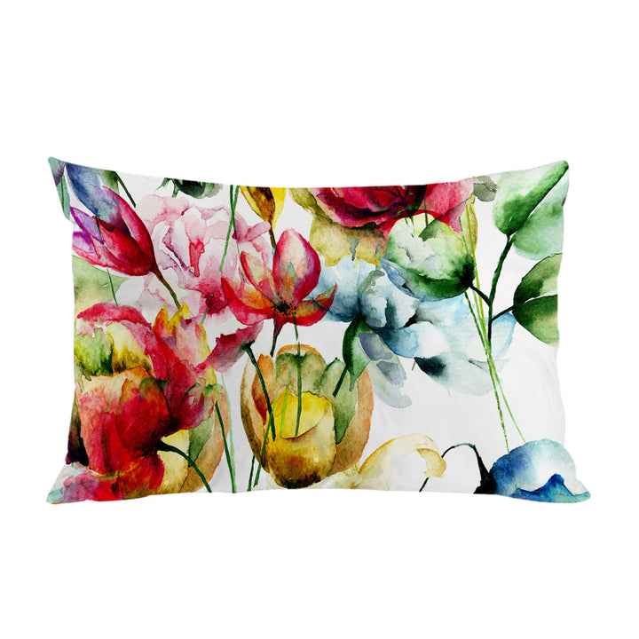 Watercolor Painting of Colorful Flowers Pillow Cases