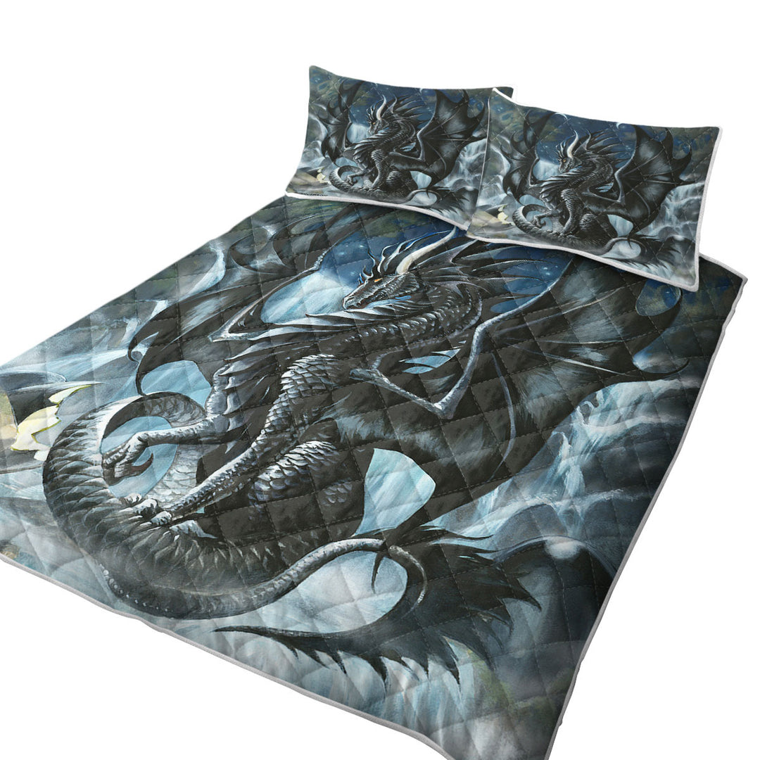 Waterfall Obsidian Black Dragon California King Quilt Sets