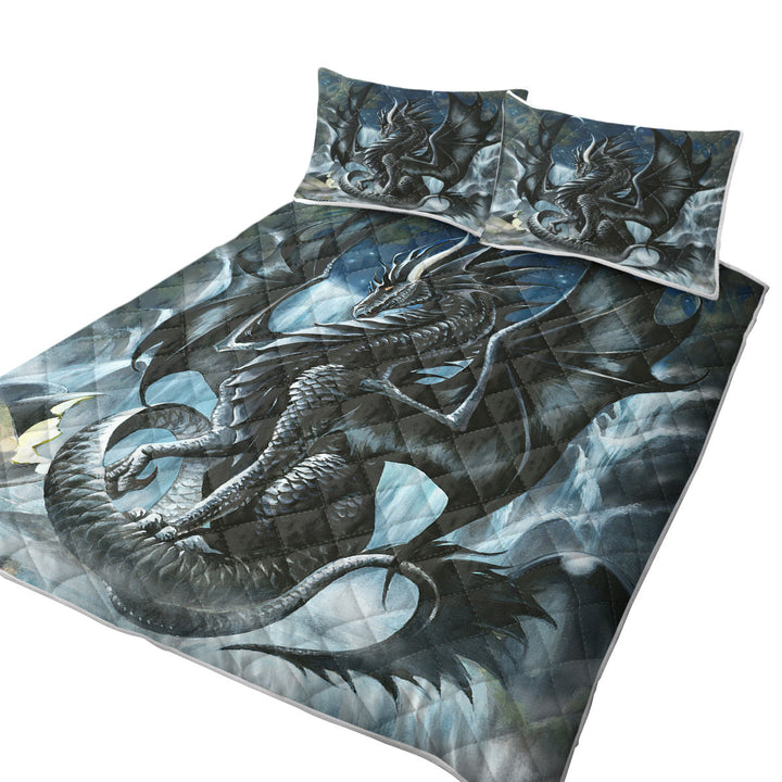 Waterfall Obsidian Black Dragon California King Quilt Sets