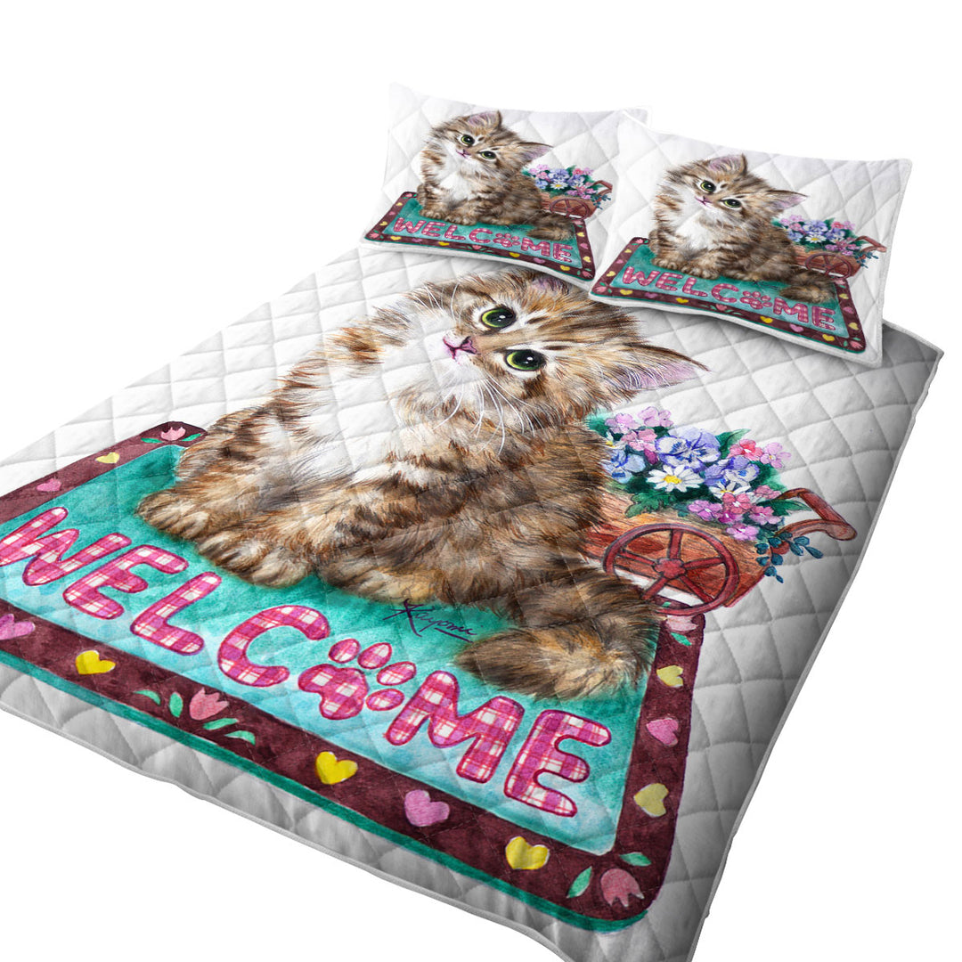 Welcome Flowers and Adorable Kitty Cat Coverlets