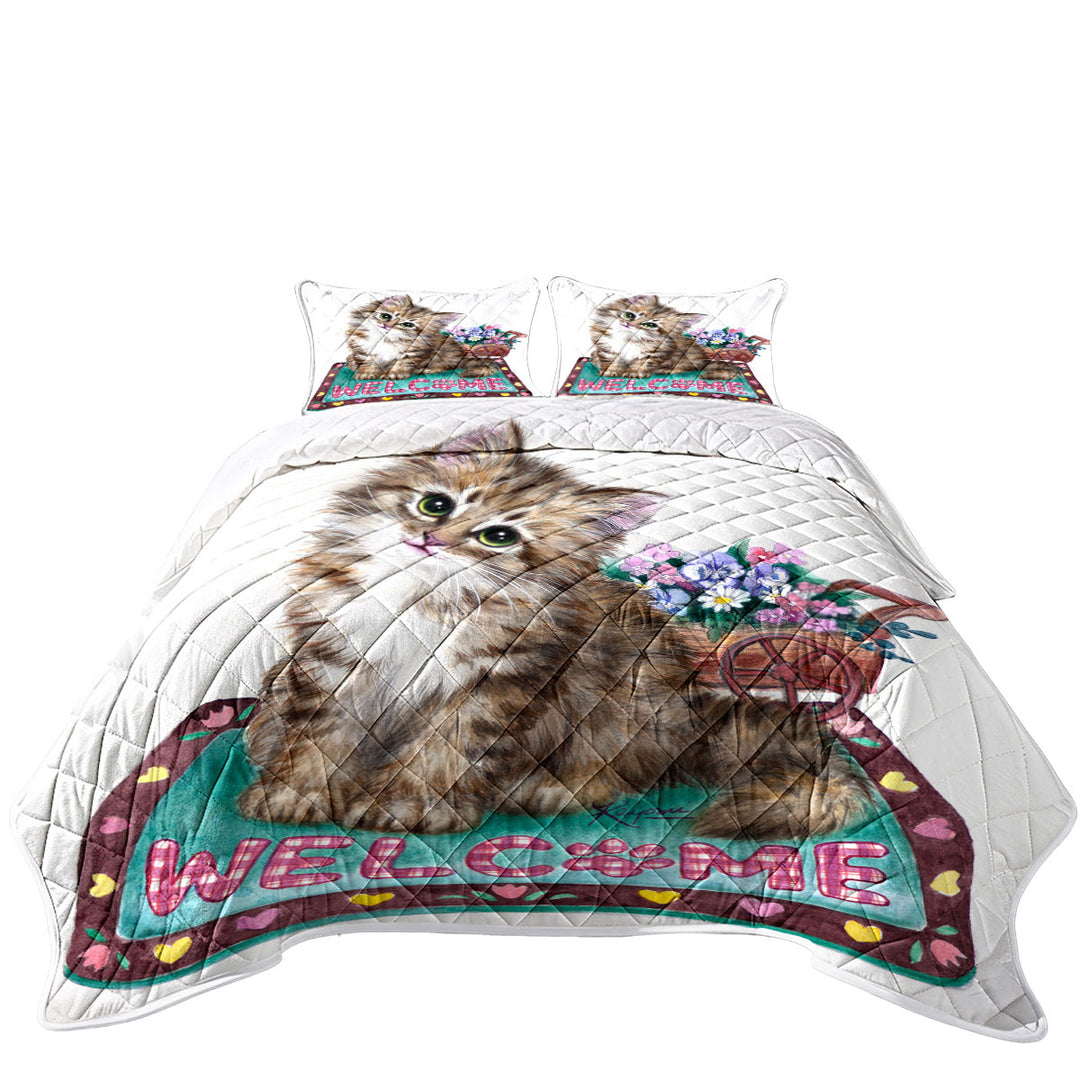 Welcome Flowers and Adorable Kitty Cat Quilt