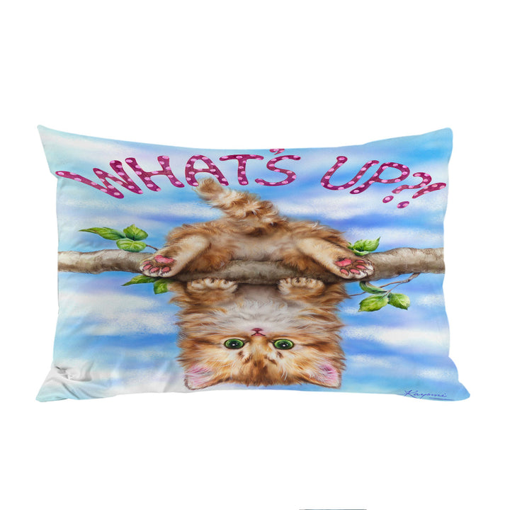 Whats Up Cute Funny Ginger Kitten on Branch Pillow Cases
