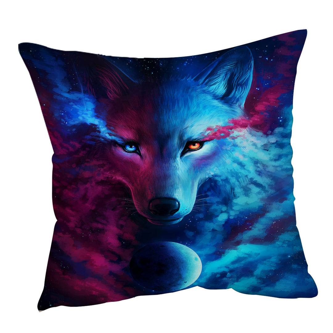 Where Light and Dark Meet Moon Wolf Throw Pillows