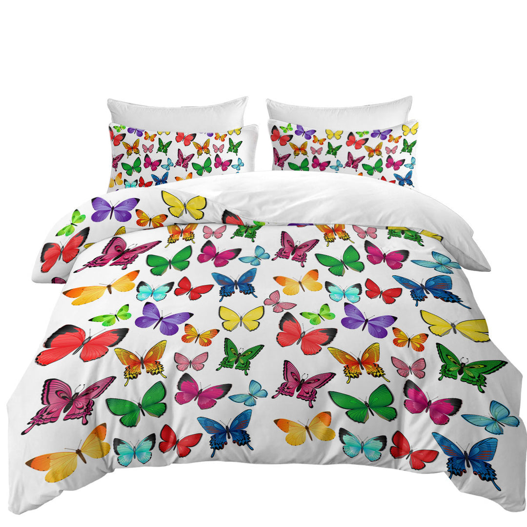 White Back Full of Vivid Colored Butterflies Duvet Cover sale