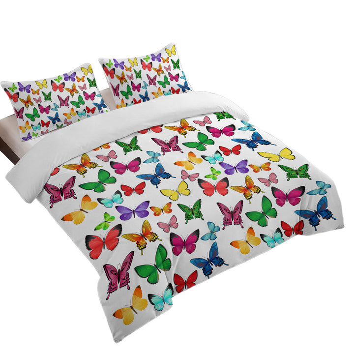 White Back Full of Vivid Colored Butterflies Quilt Cover